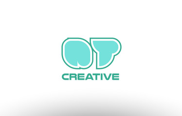 Fototapeta premium pastel green alphabet letter qt q t combination joint logo comany icon