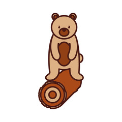 cute forest bear and wooden natural wildlife vector illustration