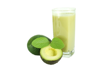 Smoothie green avocado and avocado on white background