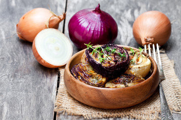 Delicious  caramelized onions in balsamic vinegar with thyme
