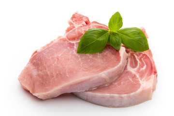 Fresh raw beef steak isolated on white background, top view.
