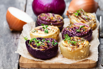 Delicious  caramelized onions in balsamic vinegar with thyme