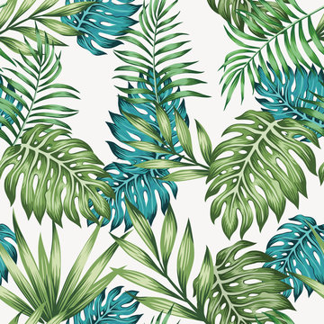 Blue and green leaves seamless