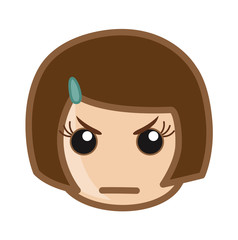 Angry Young Girl Face Expression - vector clip-art illustration