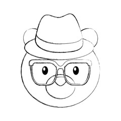 Naklejka premium cute bear forest animal with hat and glasses vector illustration