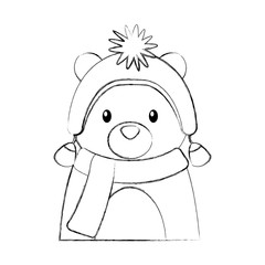 cute bear animal with hat and scarf vector illustration