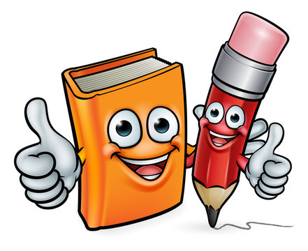 Book and Pencil Cartoon Characters