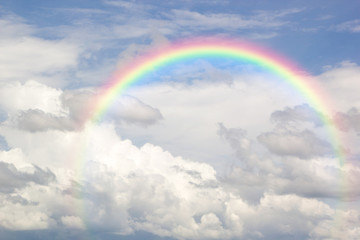 Beautiful Classic Rainbow Across In The Blue Sky After The Rain, Rainbow Is A Natural Phenomenon...