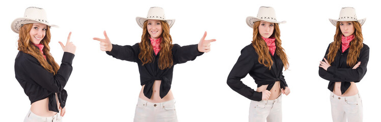 Woman cowgirl isolated on white