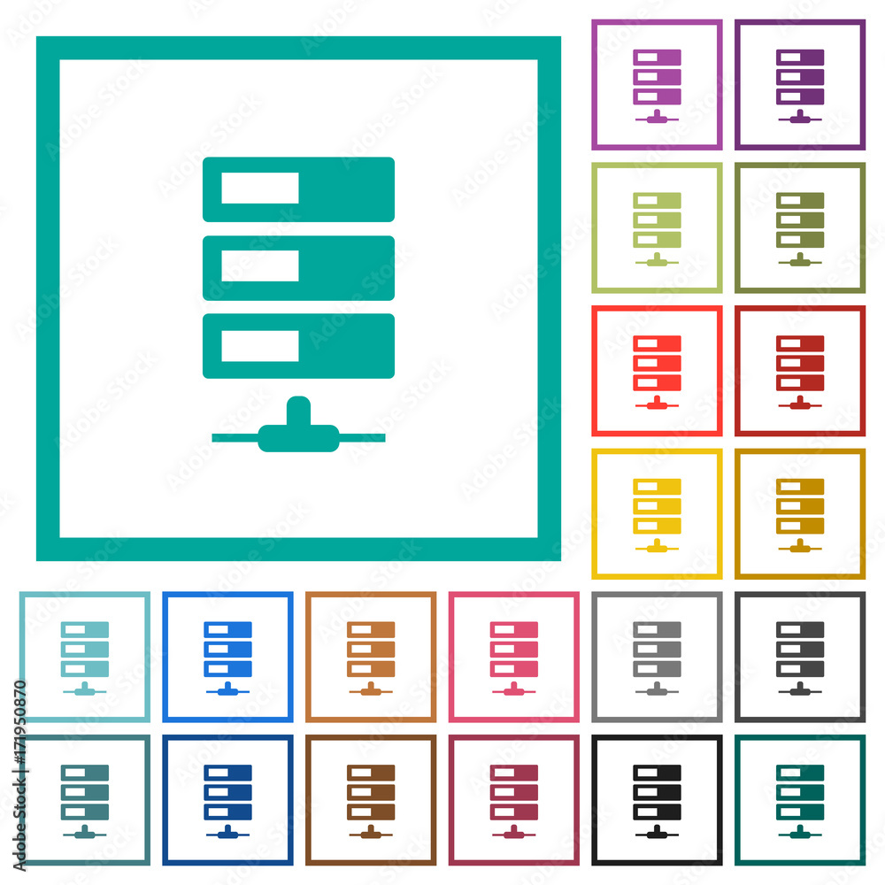 Poster data network flat color icons with quadrant frames
