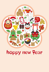 縁起物のアイコン　年賀状テンプレート