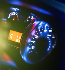 Modern Car dashboard lights at night