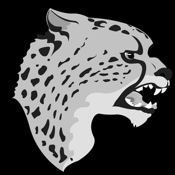 Icon of a cheetah that growls, vector, black and white