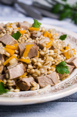 Pearl barley porridge with meat