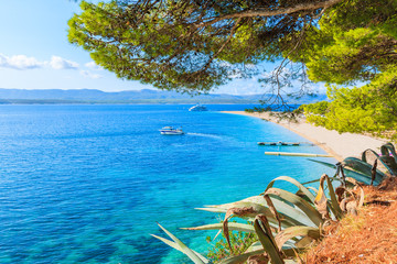 View of famous golden horn beach at Bol on Brac island of Croatia in summertime
