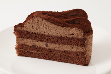 お皿にのせた チョコレートケーキ 白背景