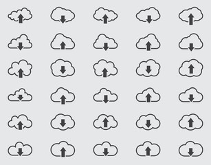Fototapeta premium Cloud line icons Set, outline vector illustration, linear pictogram