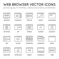 Set of 48x48 Minimal Browser, Developing, App and Coding Vector Line Icons. Perfect Pixel. Thin Stroke.