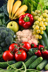 Composition with variety of raw organic vegetables and fruits