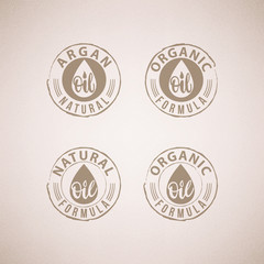 Vector set of badge labels, logos, icons. Handwritten calligraphy and decorative background drop. Tags for design beauty and cosmetics packaging, products.