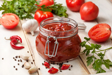 tomato sauce in a glass jar