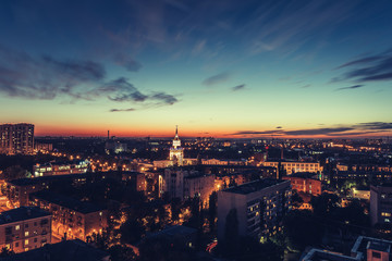 Fototapeta na wymiar Golden hour, Night city Voronezh, panorama
