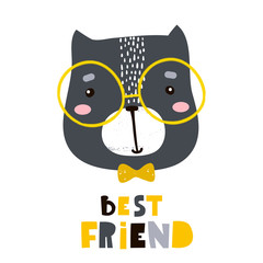 Cute cartoon cat face print. Childish print for nursery, kids apparel,poster, postcard. Vector Illustration