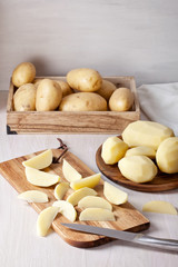 Freshly peeled potato, ready for cooking. Ingredient for the recipe