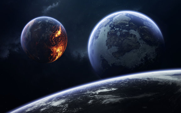Fototapeta Unexplored planets of faraway space. Deep space image, science fiction fantasy in high resolution ideal for wallpaper and print. Elements of this image furnished by NASA