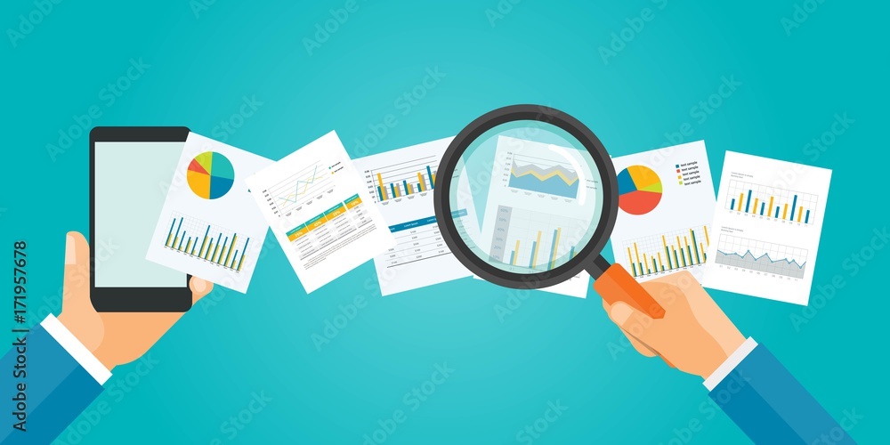Poster flat vector banner for analytic finance graph report and business investment planning concept