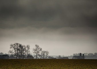 Lancaster County Pennsylvania Amish farmland on a foggy morning