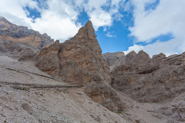 Fototapeta premium Path towards Fontananegra Pass, Dolomites, Cortina d'Ampezzo, Italy