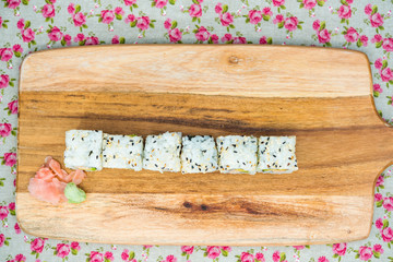 Japanese food Sushi Roll Maki of tuna and avocado