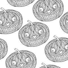 Seamless pattern with halloween decorative pampkin. Stock vector illustration.