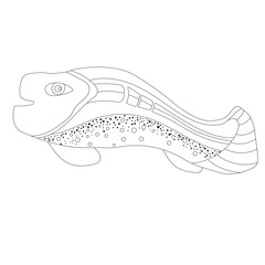 Hand drawn doodle fish, coloring page