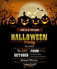 Halloween party invitation with scary pumpkins