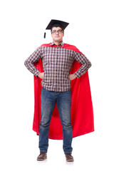 Fototapeta premium Super hero student graduating wearing mortar board cap isolated 
