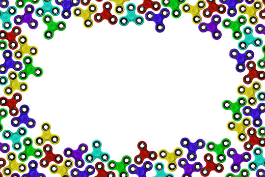 Frame of colored spinners on white background.