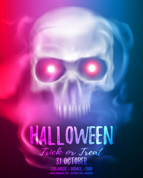 Halloween party flyer or Brochure template with transparent Skull Look Like Horror Movie Poster.vector illustration eps 10