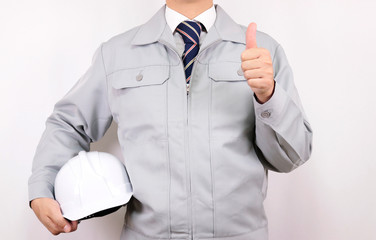 作業着 男性 ネクタイ ポーズ 了解 OK