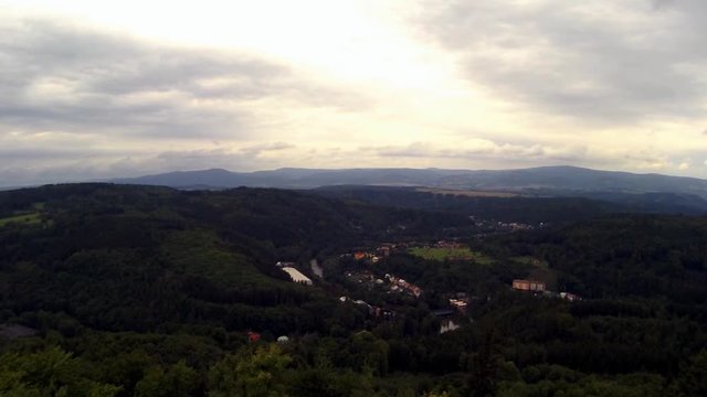 View Bucina lookout to Ohre river vally with Kyselka village between sommer and autumn in czech republic