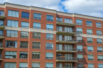 Modern condo buildings with huge windows in Montreal, Canada.