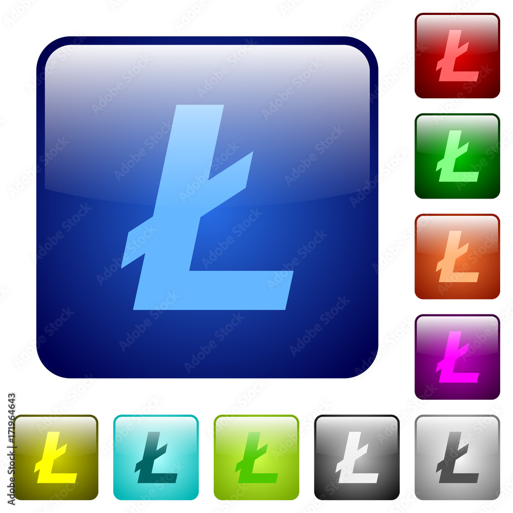 Poster litecoin digital cryptocurrency color square buttons