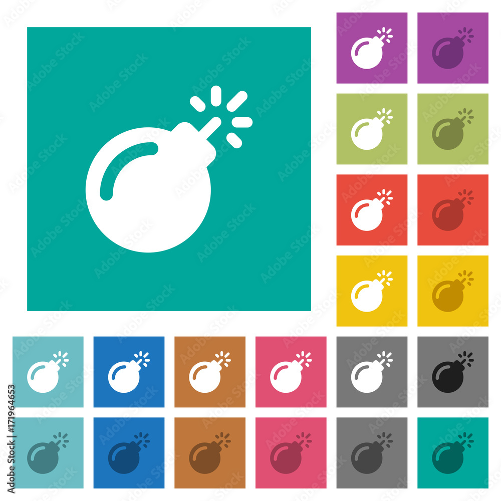 Poster bomb with sparkling fuse square flat multi colored icons