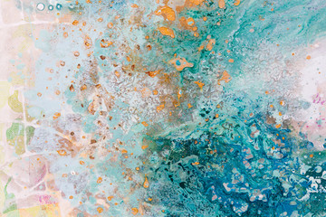Close up of abstract art with water and postal colors. All hand painted and original works. - obrazy, fototapety, plakaty