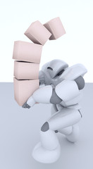 3D rendering of futuristic robot with box isolate on white