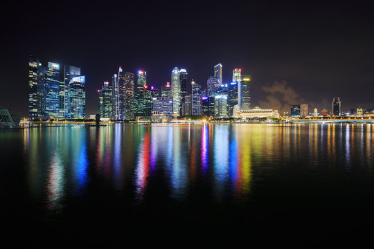 central business district building of Singapore city at night