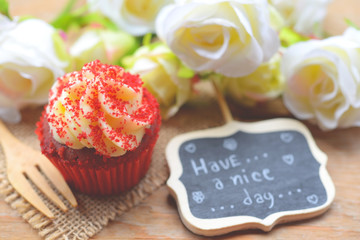 cupcakes on the wood table 