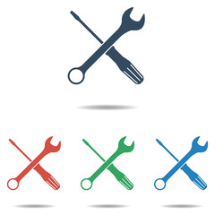 Tools icon set- simple flat design of wrench and screwdriver isolated on white background, vector