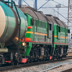 Fototapeta na wymiar Green diesel locomotive